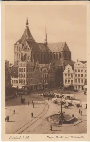 AK Rostock i. M. Neuer Markt und Blutstraße, ca. 1925, Wilhelm Klocke, Postkarte