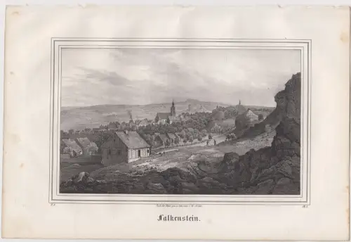 Lithografie: Falkenstein, Grafik, Ansicht, 1836, Eduard Pietzsch, Saxonia