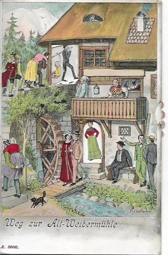 AK Weg zur Altweibermühle. Postkarte mit Drehmechanismus. ca. 1910, gut