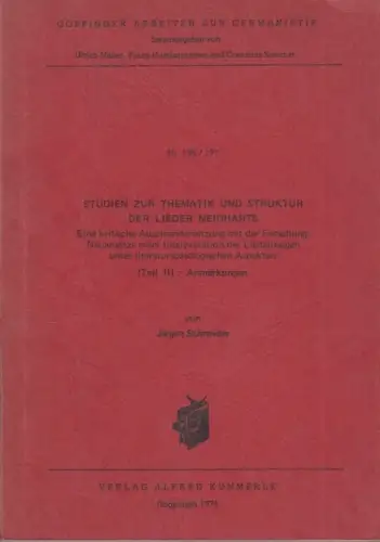 Buch: Studien zur Thematik und Struktur der Lieder Neidharts, Schneider,  224727