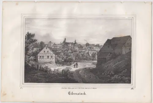 Lithografie: Eibenstock, Grafik, Ansicht, um 1836, Eduard Pietzsch, Saxonia