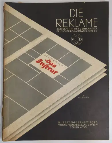 Die Reklame 2. Septemberheft 1925, Zeitschrift d. Verbandes dt. Reklamefachleute