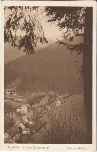 AK Katzhütte, Oberes Schwarzatal. Partie am Bahnhof, Jul. Siegerschmid