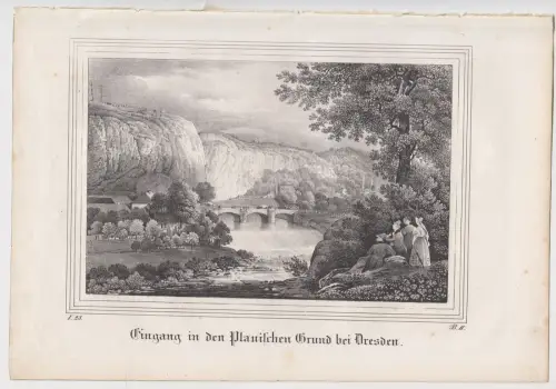 Lithografie: Eingang in den Plauischen Grund bei Dresden, Pietzsch, Grafik, 1836
