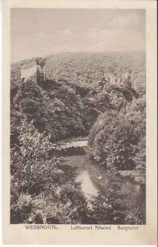 AK Luftkurort Altwied. Alte Fachwerkhäuser und Burgruine, ca. 1926, Gronemeyer