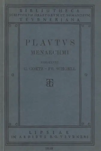 Buch: Menaechmi, Plautus, Titus Maccius, 1929, B. G. Teubner