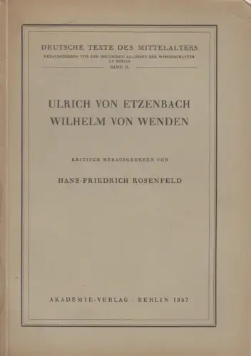 Buch: Wilhelm von Wenden, Ulrich von Etzenbach, 1957, Akademie Verlag