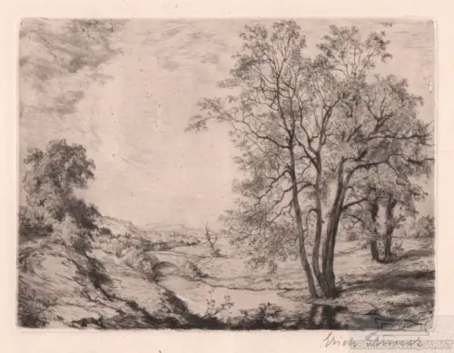 Radierung: Weide am Bach, Gruner, Erich. Kunstgrafik, ca. 1916, gebraucht, gut