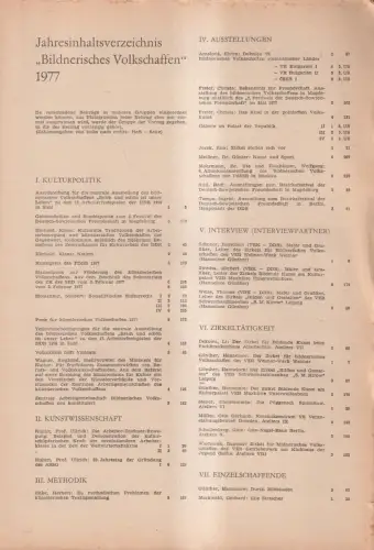 Jahresinhaltsverzeichnis Bildnerisches Volksschaffen 1977, Zentralhaus DDR