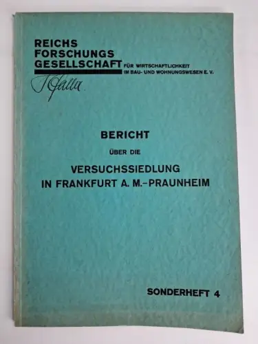 Buch: Bericht über die Versuchssiedlung in Frankfurt a. M. - Praunheim, 1929