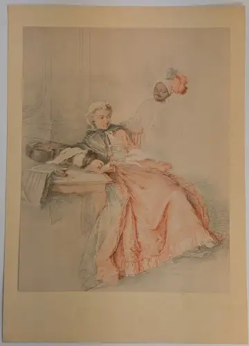 Lichtdruck: Dame avec Nègre, Jacques-André Portail, Reprografie, Rötelzeichnung