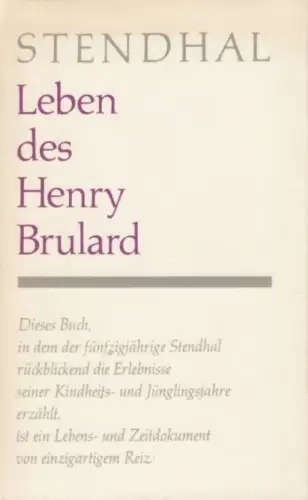 Buch: Leben des Henry Brulard, Stendhal. Gesammelte Werke in Einzelbänden, 1982