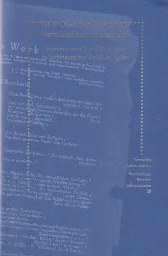 Buch: Rudolf Borchardt: Verzeichnis seiner Schriften, Grüninger, Ingrid, 2002