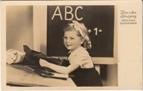 AK Kind. Schule. Zum ersten Schulgang - Herzlichen Glückwunsch, 1959, Neubert