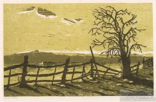 Holzschnitt: Carwitzer Landschaft, Häntsch, Uwe. Kunstgrafik, 1986