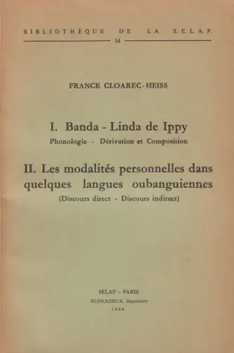 Banda - Linda de Ippy / Modalites personnelles de langues oubanguiennes, 1969