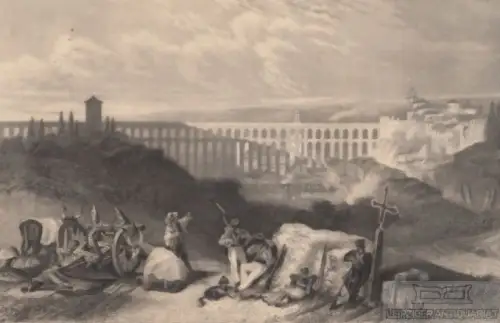 Segovia. aus Meyers Universum, Stahlstich. Kunstgrafik, 1850, gebraucht, gut