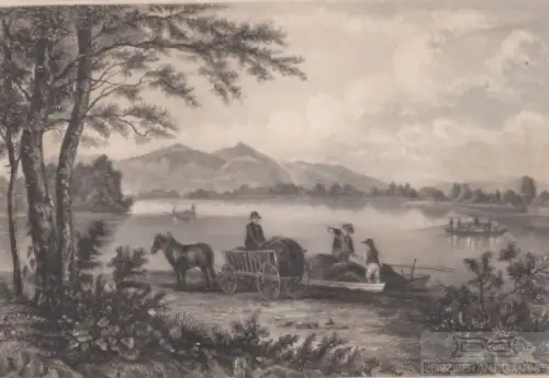 Insel Lobau. aus Meyers Universum, Stahlstich. Kunstgrafik, 1850, gebraucht, gut