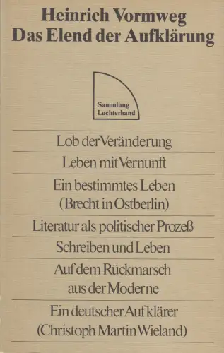 Buch: Das Elend der Aufklärung, Vormweg, Heinrich, 1984, Luchterhand, sehr gut