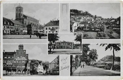 AK Gruss aus Homburg. Befreiungsplatz. Gesamtansicht. ca. 1914, Postkarte