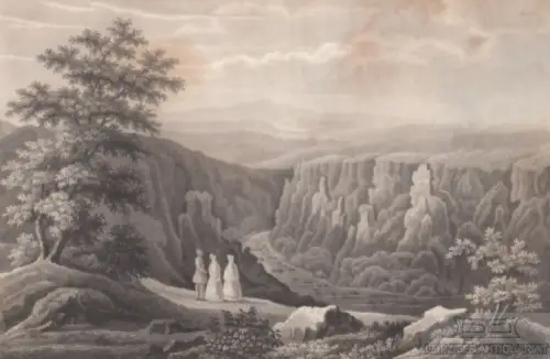 Die Rosstrappe im Harz. aus Meyers Universum, Stahlstich. Kunstgrafik, 1850