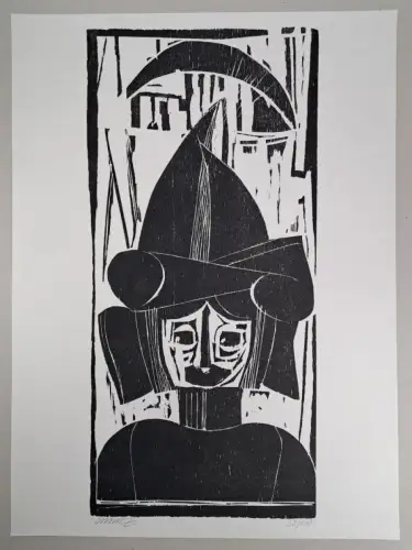 Holzschnitt Kopf, Exemplar Nr. 50/100,  Christoph Meckel, signiert, Original