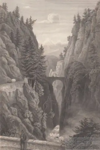 Via Mala. aus Meyers Universum, Stahlstich. Kunstgrafik, 1850, gebraucht, gut