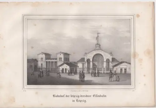 Lithografie: Bahnhof der Leipzig - Dresdener Eisenbahn, Pietzsch, 1836, Saxonia