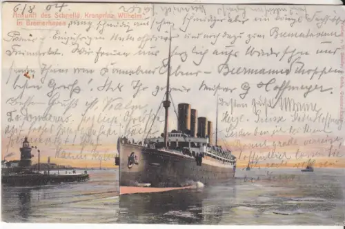 AK Ankunft des Schnelldampfers Kronprinz Wilhelm in Bremerhaven, ca. 1904