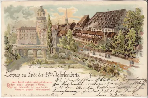 AK Lithographie Leipzig zu Ende des 18. Jahrhunderts. Peterskirche, ca. 1899