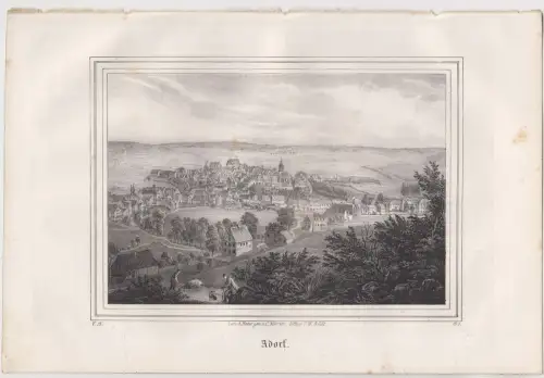 Lithografie: Adorf, Grafik, Ansicht, Eduard Pietzsch & Comp., um 1836, Saxonia