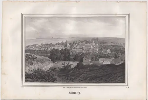Lithografie: Stollberg, Grafik, Ansicht, Eduard Pietzsch, um 1836, Saxonia