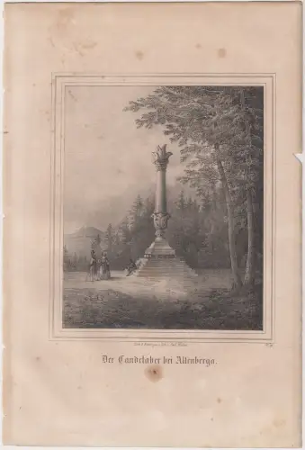 Lithografie: Der Candelaber bei Altenberga, Ansicht, Grafik, Eduard Pietzsch,