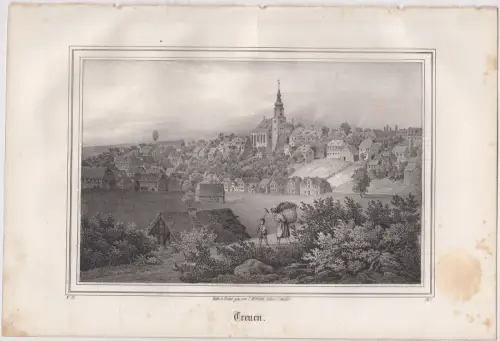 Lithografie: Treuen, Grafik, Ansicht, Eduard Pietzsch & Comp, um 1836, Saxonia