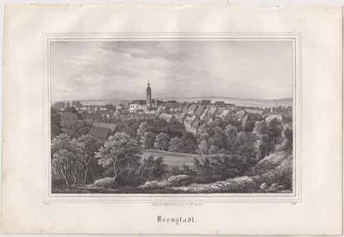 Lithografie: Bernstadt, Grafik, Ansicht, Eduard Pietzsch & Co, um 1836, Saxonia