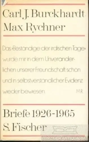 Buch: Carl J. Burckhardt - Max Rychner, Mertz-Rychner, Claudia. 1970