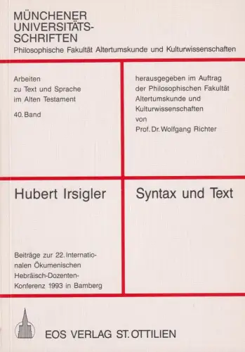 Buch: Syntax und Text, Irsigler, Hubert, 1993, EOS Verlag, gebraucht, sehr gut