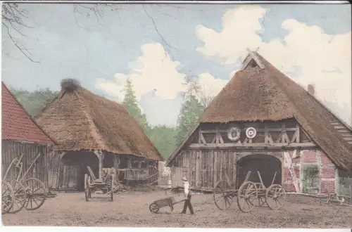AK Bauernhof Niedersachsen. Niedersächsische Strohhäuser, um 1900, Welt-Sport