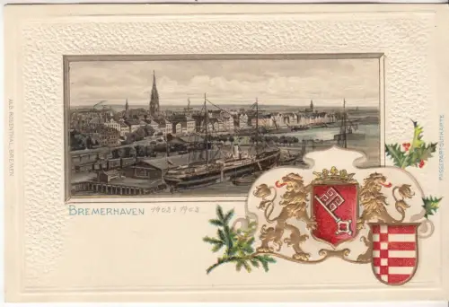 AK Bremerhaven. Passepartout-Lithographie, ca. 1902, Alb. Rosenthal, ungelaufen