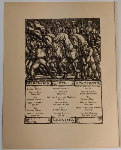 Original-Kreidelithographie: Heldenlied der Spartaner, 1915, Grafik, Hettner