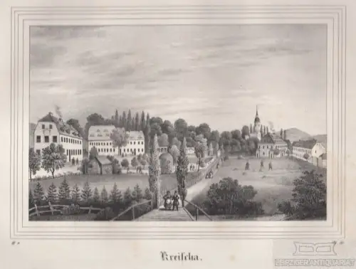 Kreischa. Original-Lithographie. Grafik mit Passepartout. Kunstgrafik, 1840