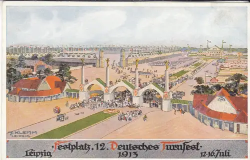 AK Festplatz. 12. Deutsches Turnfest. Leipzig 1913, Glaß & Tuscher, ca. 1913