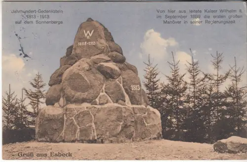 AK Gruß aus Esbeck. Jahrhundert-Gedenkstein 1813-1913 auf dem Sonnenberge, 1914