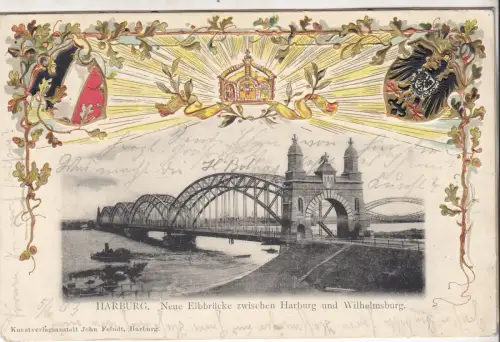AK Harburg. Neue Elbbrücke zwischen Harburg und Wilhelmsburg, 1903, John Feindt