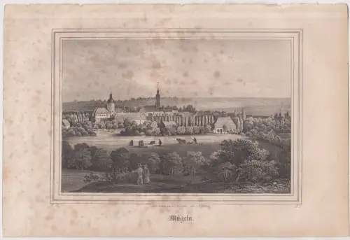 Lithografie: Mügeln, Eduard Pietzsch & Comp, Grafik, Saxonia, um 1836, Ansicht
