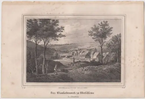 Lithografie: Das Blaufarbenwerk zu Oberschlema, Pietzsch, 1836, Saxonia, Grafik