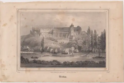 Lithografie: Wettin, Ansicht, Eduard Pietzsch & Comp, um 1836, Saxonia, Grafik