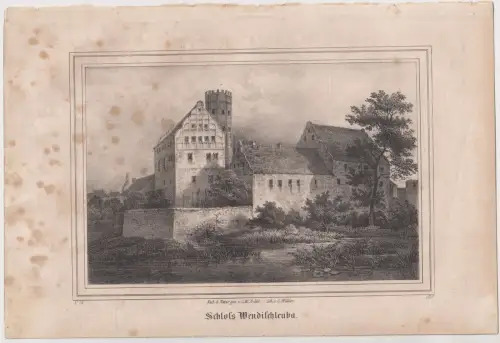 Lithografie: Schloss Wendischleuba, Eduard Pietzsch, um 1836, Saxonia, Ansicht