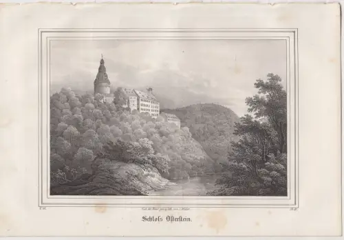 Lithografie: Schloss Osterstein, Eduard Pietzsch, Grafik, Saxonia, 1836, Ansicht