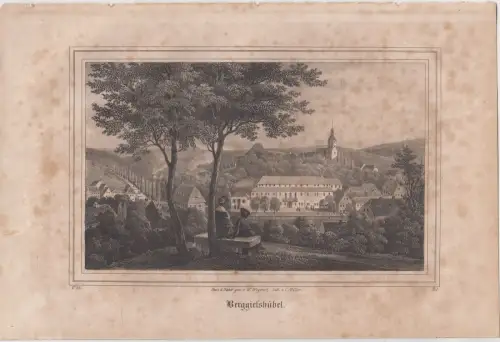Lithografie: Berggießhübel, Ansicht, Eduard Pietzsch, um 1836, Saxonia, Grafik